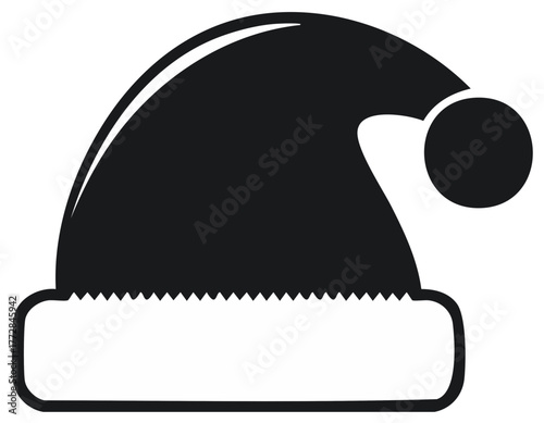 Santa Hat Icon in Black and White, Festive Graphic for Holiday Season Design Projects, New Year Vector