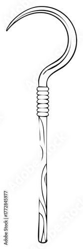 Simple Heqa Scepter Illustration: Hooked Crook with Rounded Handle and Staff