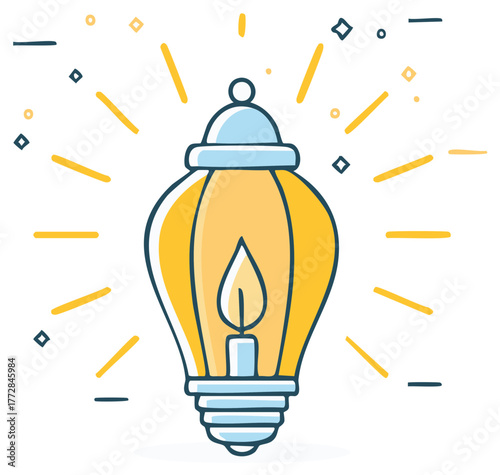 Glowing lantern light bulb with a burning candle flame symbolizing creativity and ideas