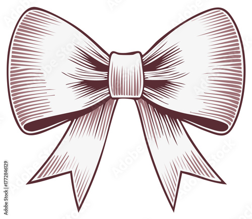 Engraved Stylized Bow Tie Silhouette with Elegant Ribbon Folds and Decorative Lines