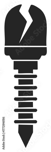 Stylized bolt illustration with a broken head, structural, abstract design, monochrome