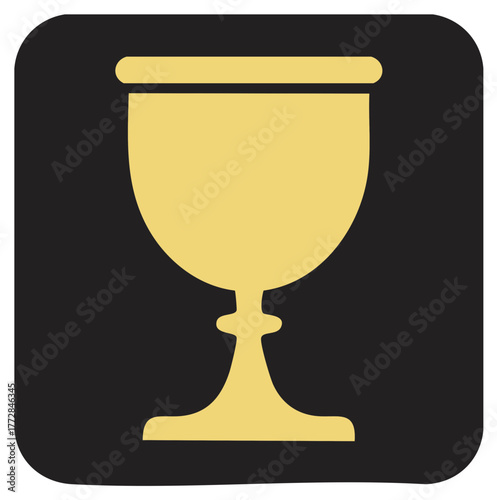 Simple golden chalice icon on black square, design element for fantasy, religion, or sports themes with rounded corners