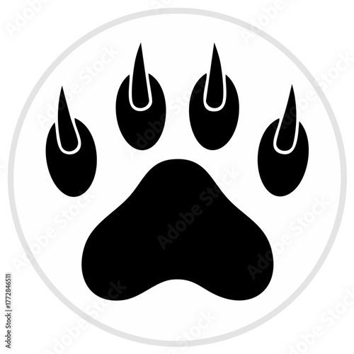 Bold Black Bear Paw Print Emblem Round Frame Simple Symbol Icon