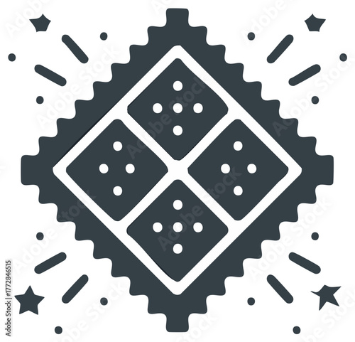 Crispy soda cracker snack icon with sparkling stars simple flat vector graphic