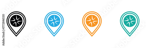 Find your way with these colorful compass location icons, perfect for apps, maps, and travel guides to inspire wanderlust and adventure for your next journey.