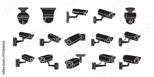cctv icons, surveillance camera icons set 