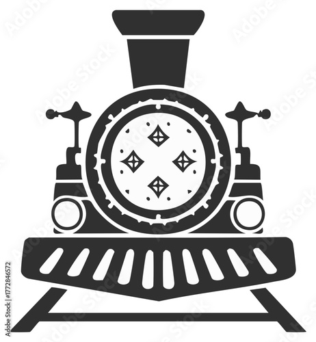 Vintage Steam Locomotive Front View Silhouette Icon