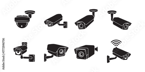 cctv icons, surveillance camera icons set 