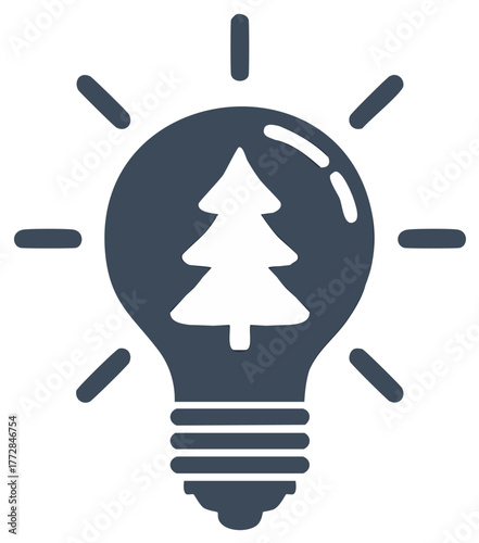Lightbulb with Christmas Tree Silhouette, Concept for Holiday Ideas and Winter Creativity