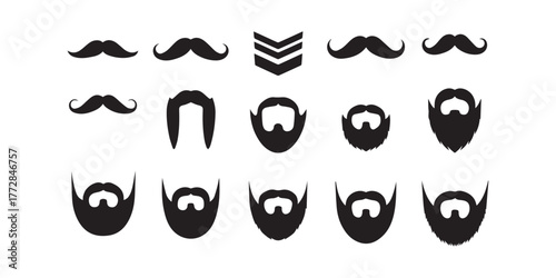 Mustaches and beard style set vector silhouettes illustration
Mustaches and beard style set vector silhouettes illustration  