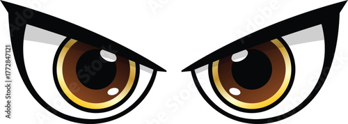 Intense cartoon eyes with angry expression and brown irises