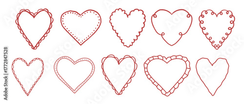 Shape vintage heart borders with curl. Hand drawn squiggles and curves for frames. Whimsical oval elements