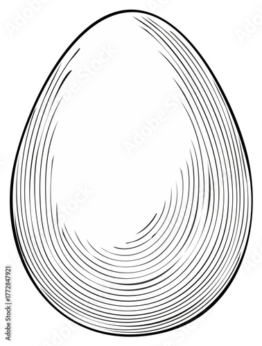 Engraved Style Illustration of an Egg with Hatching Texture, Decorative Design
