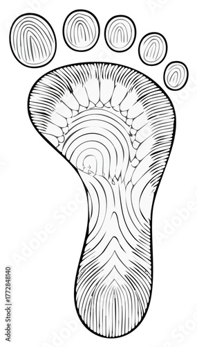 Human Footprint Illustration with Fingerprint Pattern Line Art