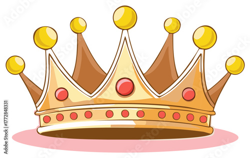 Elegant Golden Cartoon Crown with Red Gems and Yellow Orbs for Royal Majesty, Royalty