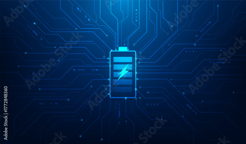 battery power charge energy digital line circuit technology background. Future ev energy storage concept. charging car station. vector illustration.