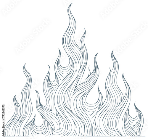 Abstract Line Art Flames Swirling Pattern Monochromatic Fire Vector Design Element