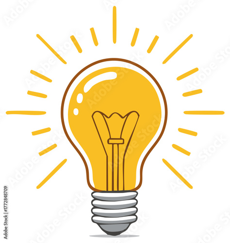 Glowing Yellow Light Bulb Illustration Representing New Idea and Innovation