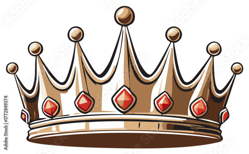 Illustration of a Golden Crown with Red Jewels on a White Background