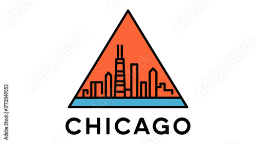 Chicago Skyline: Minimalist illustration of the Chicago skyline, capturing its iconic silhouette with clean lines and vibrant colors.