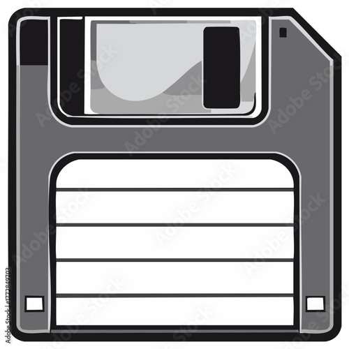 Vintage Floppy Disk Illustration Featuring Retro Data Storage Technology and Blank Label Field For Archive Or Computer