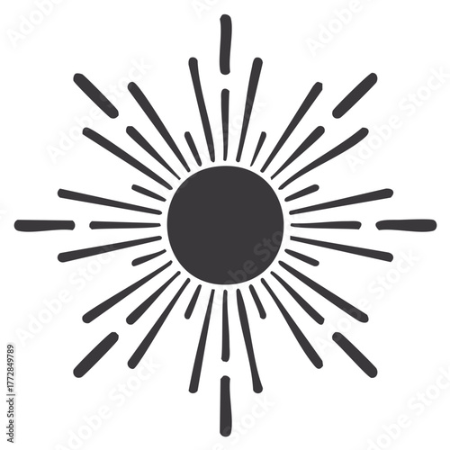 Geometric sunburst symbol or icon design with radiating rays in black on white