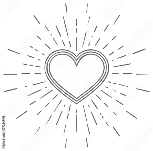 Stylized Heart With Sunburst Rays Emblem Design Element