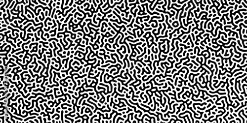 Abstract truing organic wallpaper Turing reaction diffusion monochrome seamless pattern with chaotic motion. Generative algorithm psychedelic background. Reaction-diffusion or truing pattern formation