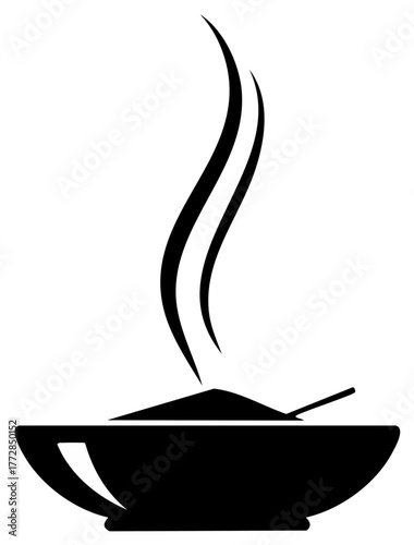 Steaming bowl of food with spoon silhouette Icon vector minimal art