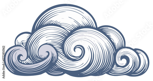 Vector illustration of a cloud in a vintage engraving style