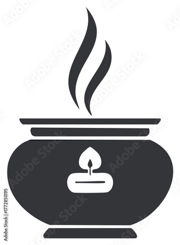 Aromatherapy Candle Burner Icon with Plumes of Incense Isolated on White