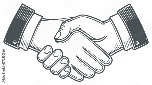 Classic Engraved Style Handshake Illustration for Business Agreement and Partnership