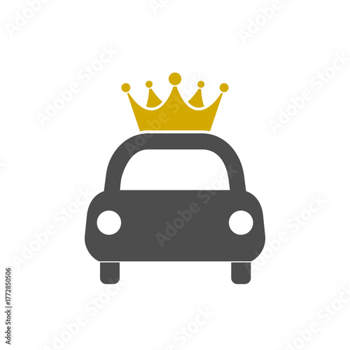 Simple car with crown icon isolated on white background
