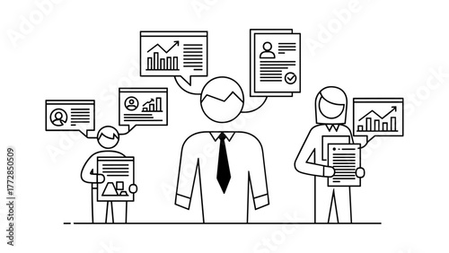 Business team members sharing data and analytics