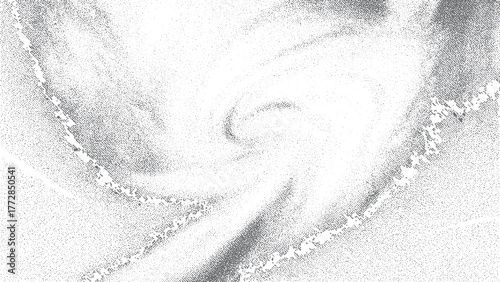 Freeze motion of white color powder.  Scattered sugar on a black background. 