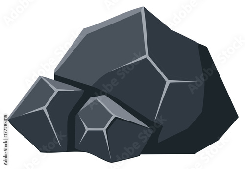 Dark gray angular rock formations abstract graphic illustration