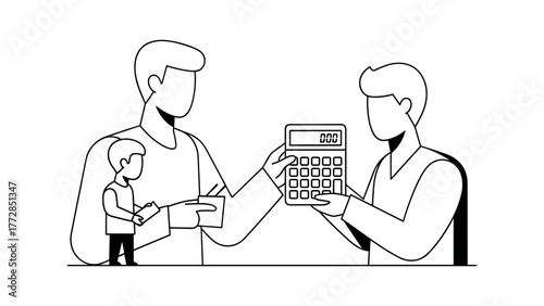 Two people are working with a calculator