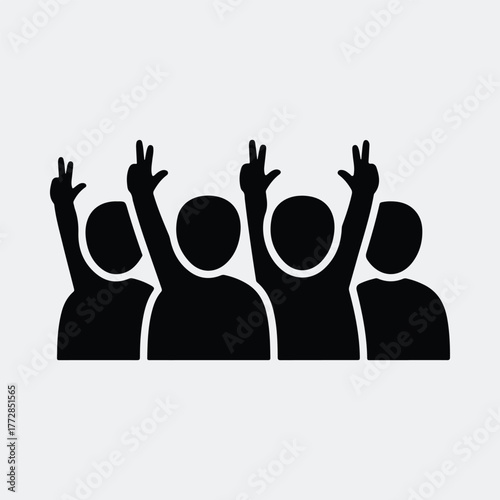 Silhouette crowd of people with hands up Vector illustration