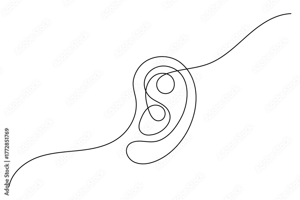 Obraz premium Ear continuous one line drawing minimalist vector illustration on white background