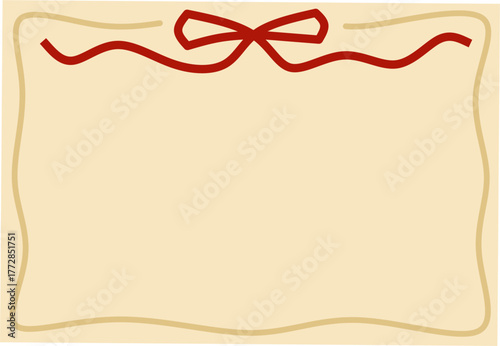 A simple decorative frame illustration featuring a beige border and a red ribbon accent. Perfect as a design element for greeting cards, or any other creative project needing a touch of elegance