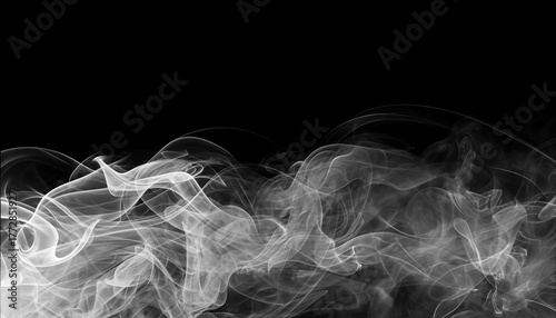 Foto Ethereal white smoke swirls gracefully against stark black background, creating