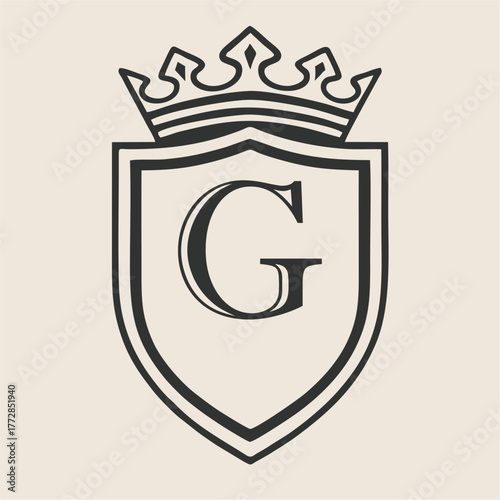 Abstract Alphabet A-Z Crown Shield Emblem in Minimal Line Art Vector Style for Luxury Branding, Royal Crest Design, Classic Heritage, and Zenith Elegant Identity Concept