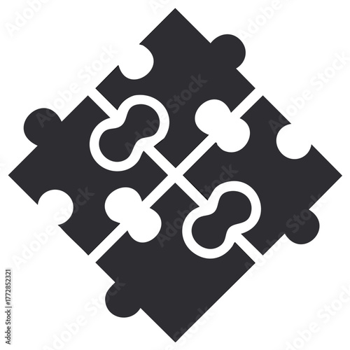 Interlocking Jigsaw Puzzle Pieces Forming a Square Shape in Dark Gray
