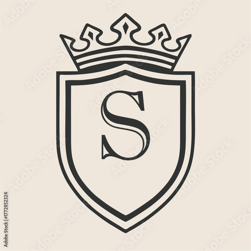 Abstract Alphabet A-Z Crown Shield Emblem in Minimal Line Art Vector Style for Luxury Branding, Royal Crest Design, Classic Heritage, and Zenith Elegant Identity Concept