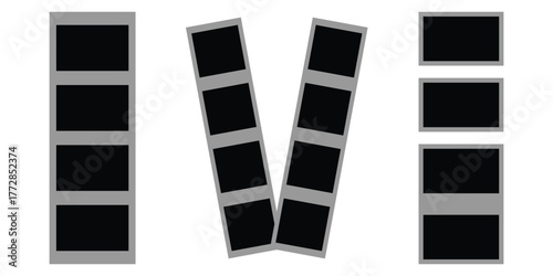 Realistic Photo Booth Frame Set – Blank Polaroid and Snapshot Strip Vector Templates with Shadow Mockup