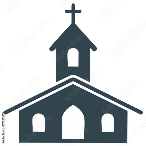 Simple Church Icon with Cross on Top Dark Blue Silhouette of Christian Place of Worship Building Vector Illustration Symbol