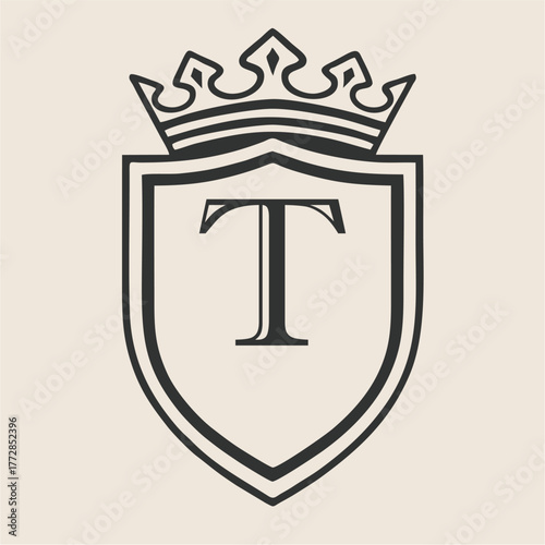 Abstract Alphabet A-Z Crown Shield Emblem in Minimal Line Art Vector Style for Luxury Branding, Royal Crest Design, Classic Heritage, and Zenith Elegant Identity Concept
