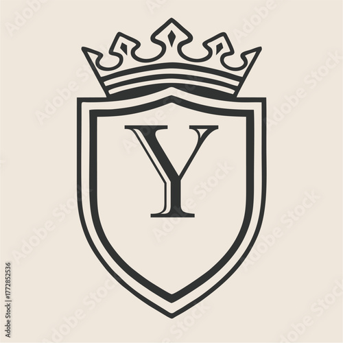 Abstract Alphabet A-Z Crown Shield Emblem in Minimal Line Art Vector Style for Luxury Branding, Royal Crest Design, Classic Heritage, and Zenith Elegant Identity Concept