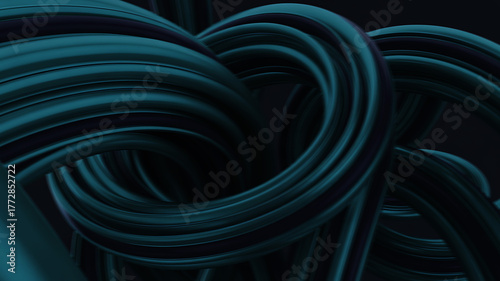 A mesmerizing 3d rendering of intertwined teal tubes, creating a captivating and visually dynamic abstract composition