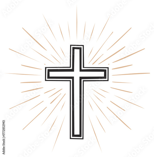 Christian Cross Symbol with Radiating Light Rays Spiritual Faith Illustration